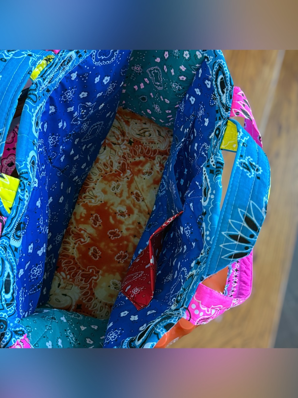 WHERE DID YOU GET THAT BAG Handmade Quilted Bandana Bag Turquoise & Pink - Picture 8 of 16